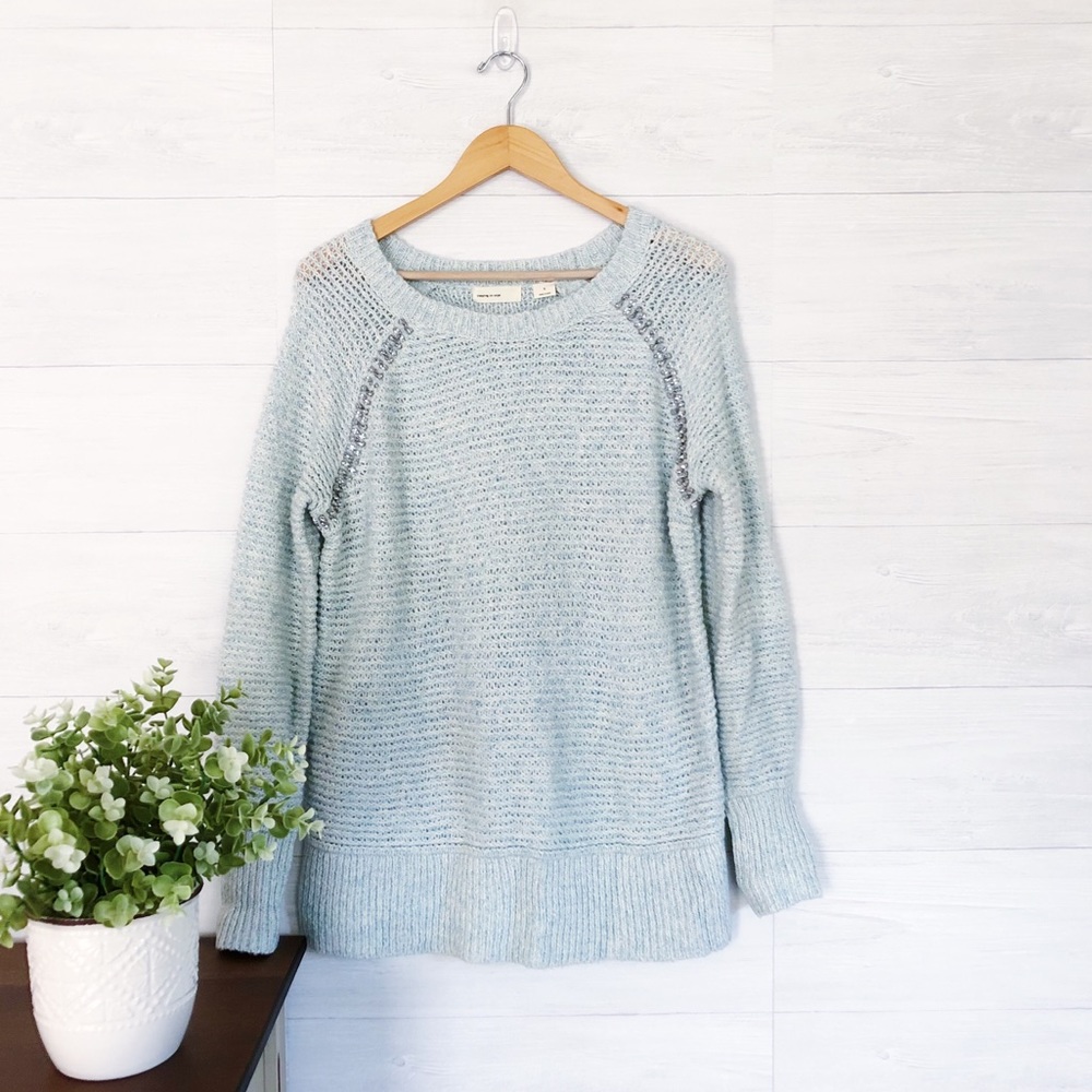 Anthro, Light Blue Sparkly Knit Pullover Sweater